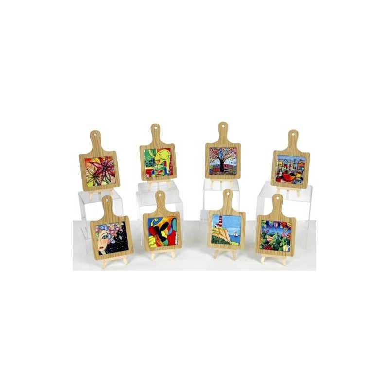 SOTTOPENTOLA IN LEGNO E CERAMICA STILE NAIF 7,6x7,6x7,8cm con gift box