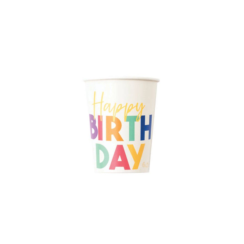 BICCHIERI 250cc HAPPY BIRTHDAY COLORS 8pz