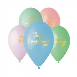 PALLONCINI LATTICE 12 30cm BUON COMPLEANNO SOFT RAINBOW 10pz