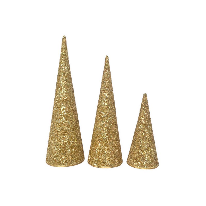 CONO ALBERO DECO ORO PAILETTES E GLITTER 20,5cm 1pz misura piccola