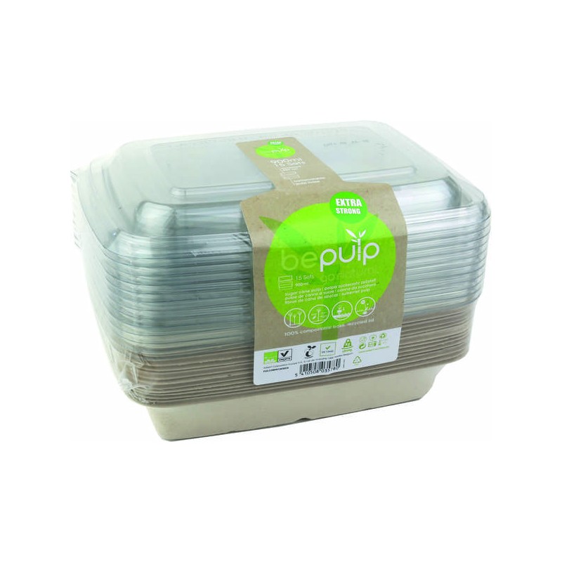 VASCHETTA POLPA PAGODA RETTANGOLARE + COP 950ml BIO COMPOSTABILE 15pz