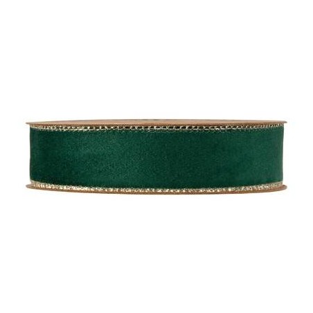 NASTRO VELVET EMBRACE CON BORDO ORO mm25x10mt VERDE SCURO