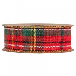 NASTRO TESSUTO ABERDEEN CON BORDO ORO mm40x10mt SCOZZESE ROSSO