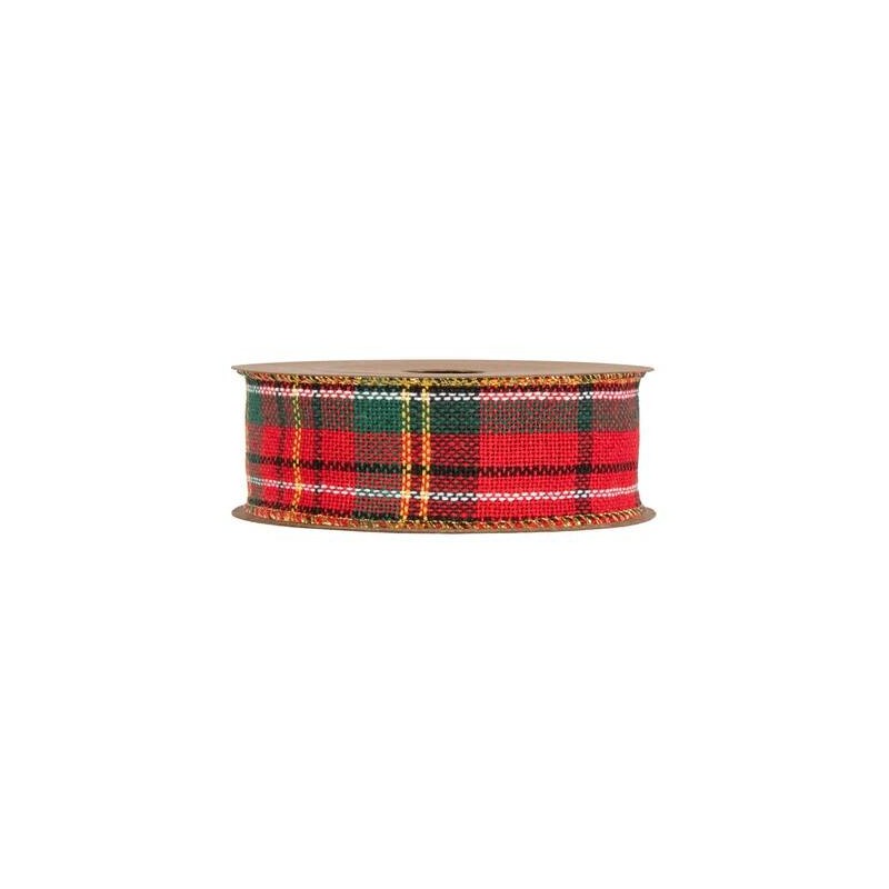 NASTRO TESSUTO ABERDEEN CON BORDO ORO mm40x10mt SCOZZESE ROSSO