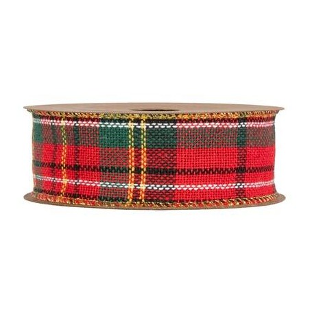 NASTRO TESSUTO ABERDEEN CON BORDO ORO mm40x10mt SCOZZESE ROSSO