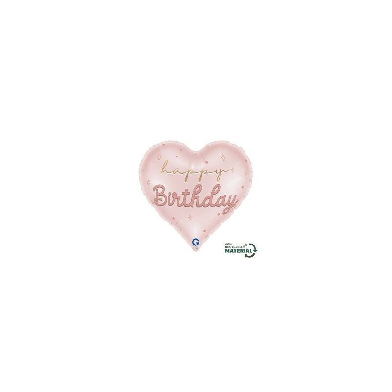 PALLONE MYLAR CUORE 18 45cm HAPPY BIRTHDAY ROSA