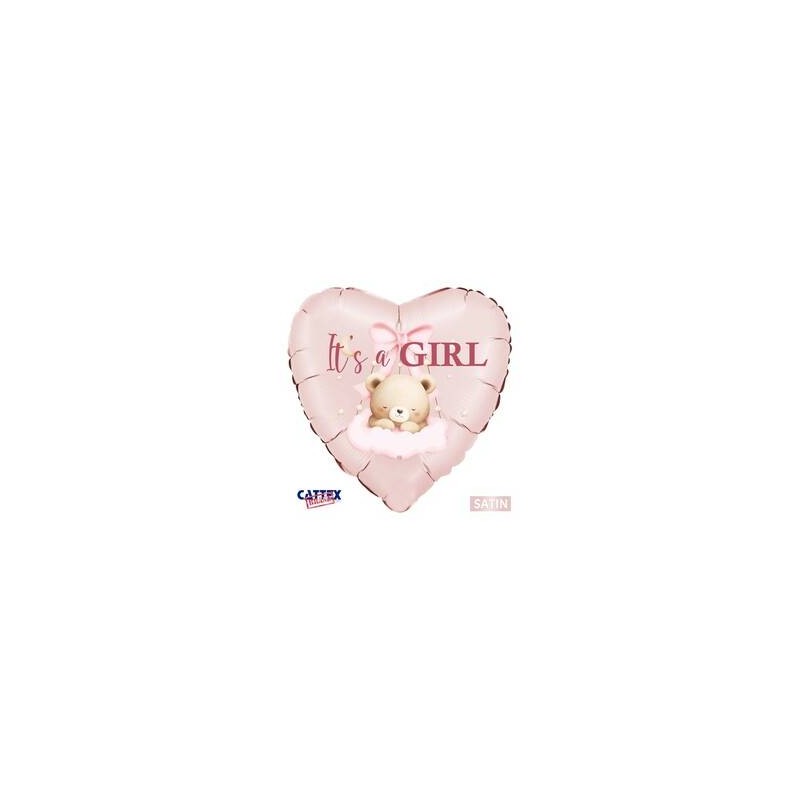PALLONE MYLAR CUORE ROSA 18 45cm BABY GIRL ORSETTO SATIN
