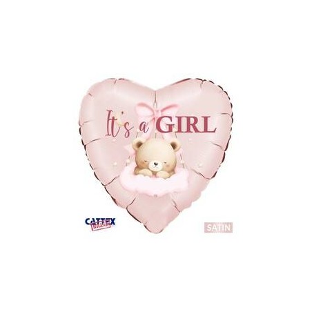 PALLONE MYLAR CUORE ROSA 18 45cm BABY GIRL ORSETTO SATIN