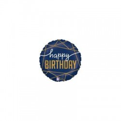 PALLONE MYLAT TONDO 18 45cm HAPPY BITHDAY BLU NAVY