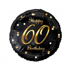 PALLONCINO IN FOIL POIS NERO E ORO 60 ANNI 45cm