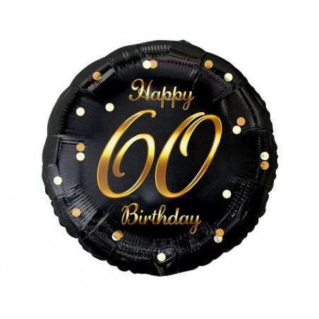 PALLONCINO IN FOIL POIS NERO E ORO 60 ANNI 45cm