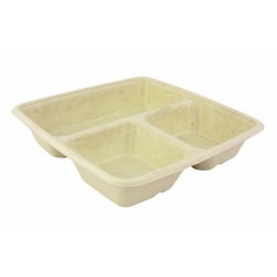 VASCHETTA POLPA QUADRATA 3 SCOMPARTI 500/200/200ml 23x23x4 BIO COMPOSTABILE 75pz