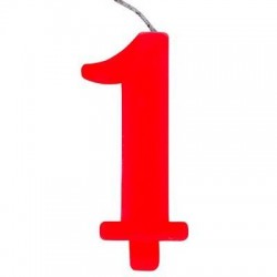 CANDELINA NUMERO 1 SCINTILLANTE  ROSSA 9,5cm