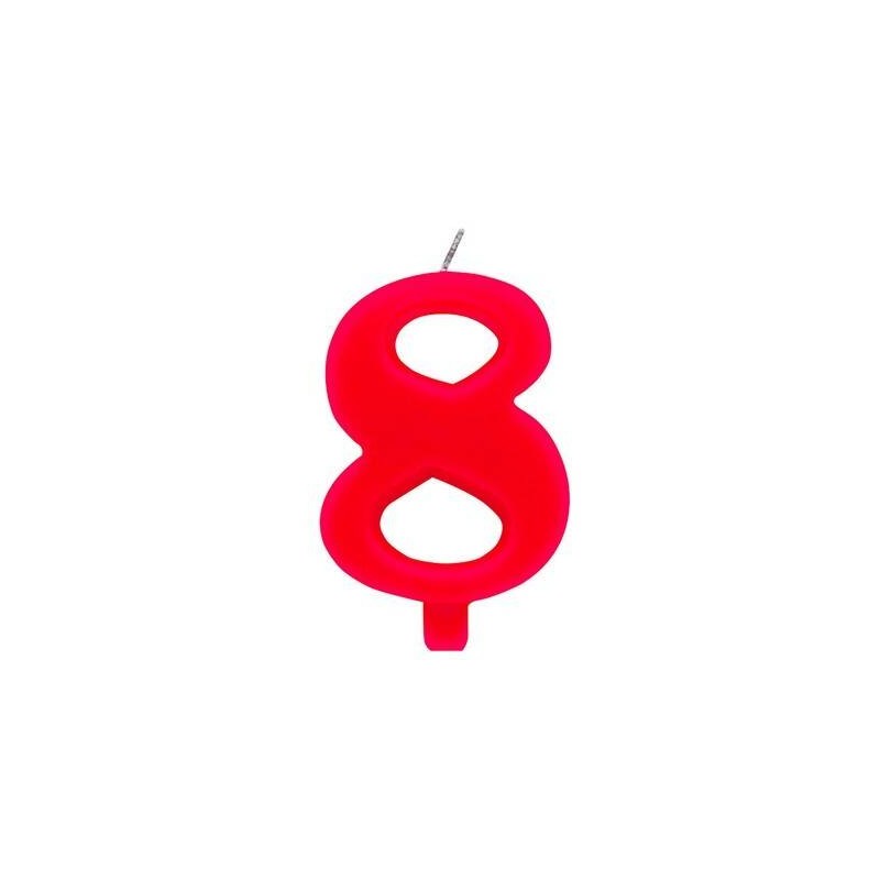 CANDELINA NUMERO 8 SCINTILLANTE  ROSSA 9,5cm