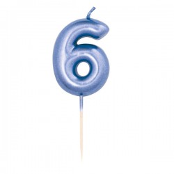 CANDELINA NUMERO 6 METAL BLU 7cm