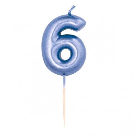 CANDELINA NUMERO 6 METAL BLU 7cm