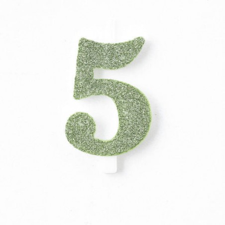 CANDELINA NUMERO 5 GLITTER SALVIA 9,5cm