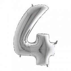 PALLONE NUMERO 4 MYLAR 102cm 40 ARGENTO