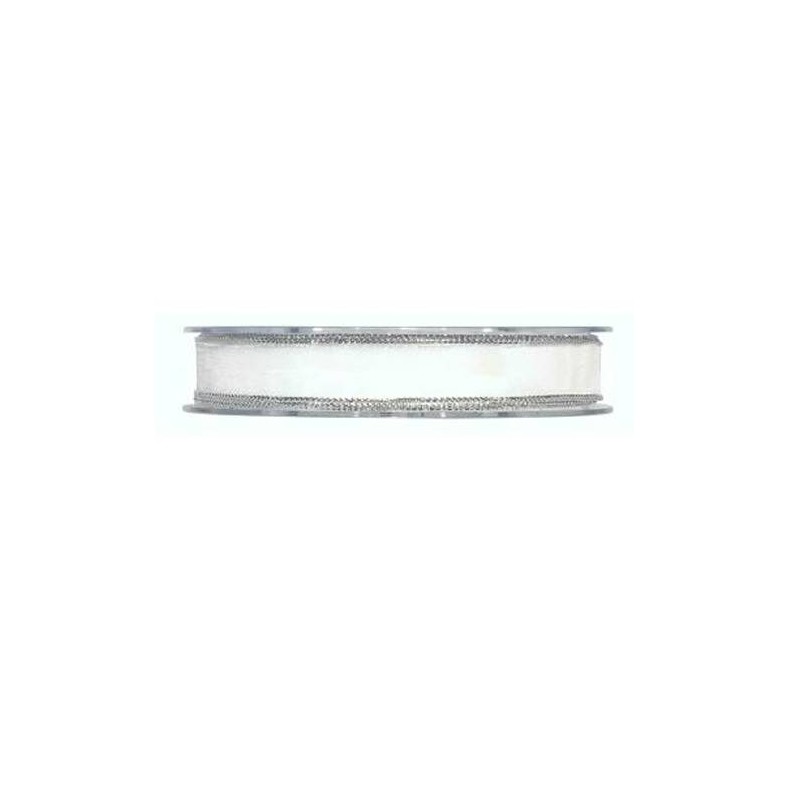 NASTRO METAL ORGANDY mm15x20mt BIANCO BORDO ARGENTO