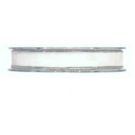 NASTRO METAL ORGANDY mm15x20mt BIANCO BORDO ARGENTO