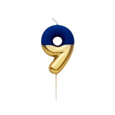 CANDELINA NUMERO 9 BLU/ORO 10,5cm