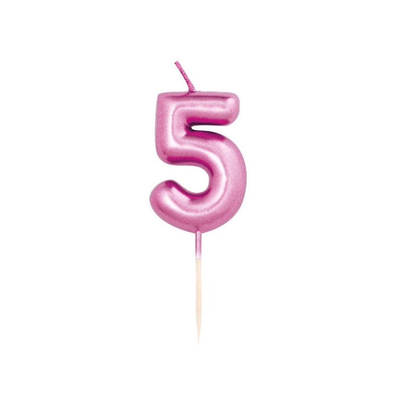 CANDELINA NUMERO 5 METAL FUCSIA 7cm