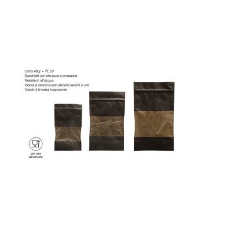 SACCHETTI ZIP PER ALIMENTI CON FINESTRA 13+7x22,5cm 250ml NERO 100pz