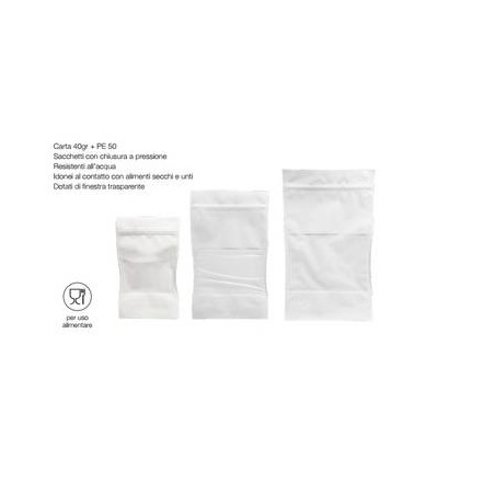 SACCHETTI ZIP PER ALIMENTI CON FINESTRA 13+7x22,5cm 250ml BIANCO 100pz