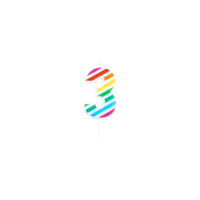 CANDELINA NUMERO 3  MULTICOLOR STRIPES 10,5cm