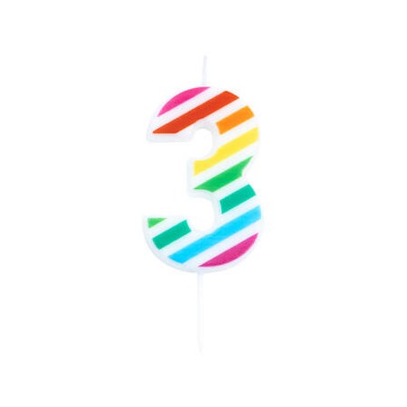 CANDELINA NUMERO 3  MULTICOLOR STRIPES 10,5cm