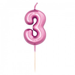 CANDELINA NUMERO 3 METAL FUCSIA 7cm