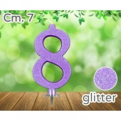 CANDELINA NUMERO 8 LILLA GLITTER 7cm
