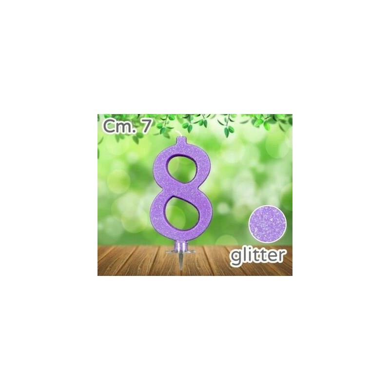 CANDELINA NUMERO 8 LILLA GLITTER 7cm