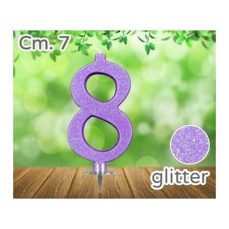 CANDELINA NUMERO 8 LILLA GLITTER 7cm
