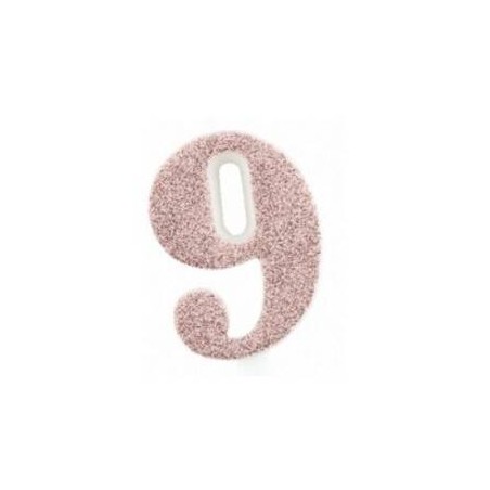 CANDELINA NUMERO 9 GLITTER ROSE GOLD 9,5cm
