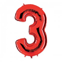 PALLONE NUMERO 3 MYLAR 102cm 40 ROSSO