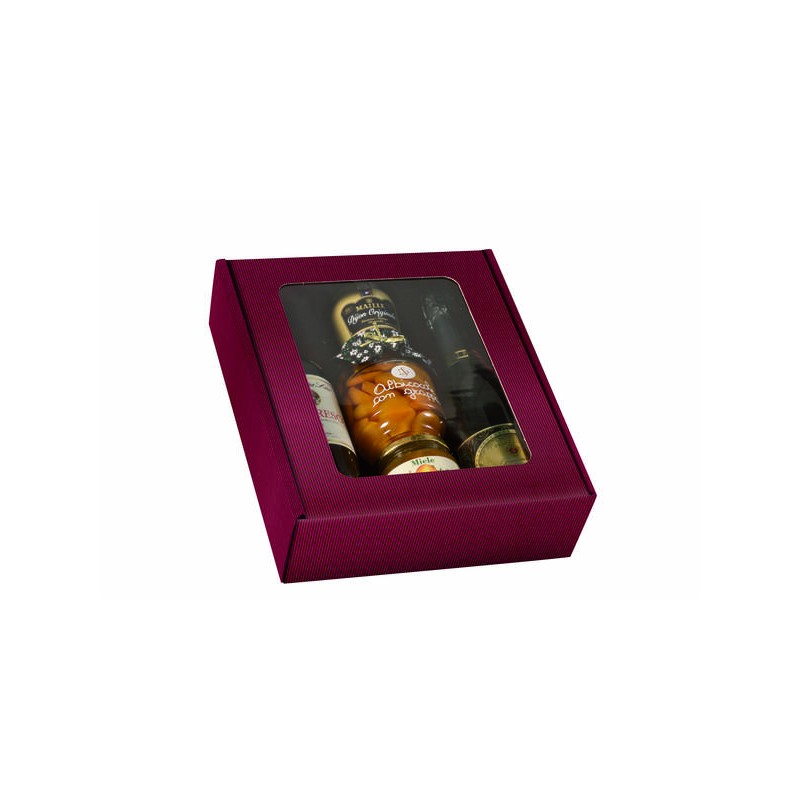 CANTINETTA 3 BOTTIGLIE ONDA BORDEAUX C/FINESTRA 29,5x33,5x9cm