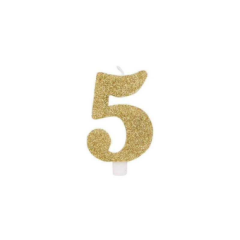CANDELINA NUMERO 5 GLITTER ORO 9,5cm