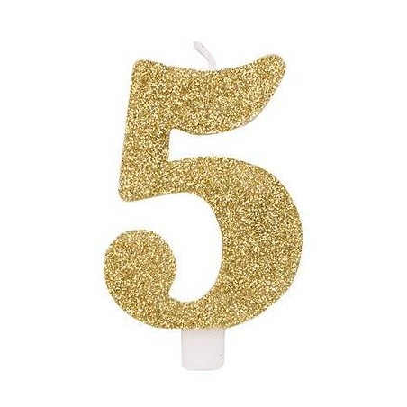 CANDELINA NUMERO 5 GLITTER ORO 9,5cm