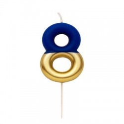 CANDELINA NUMERO 8 BLU/ORO 10,5cm