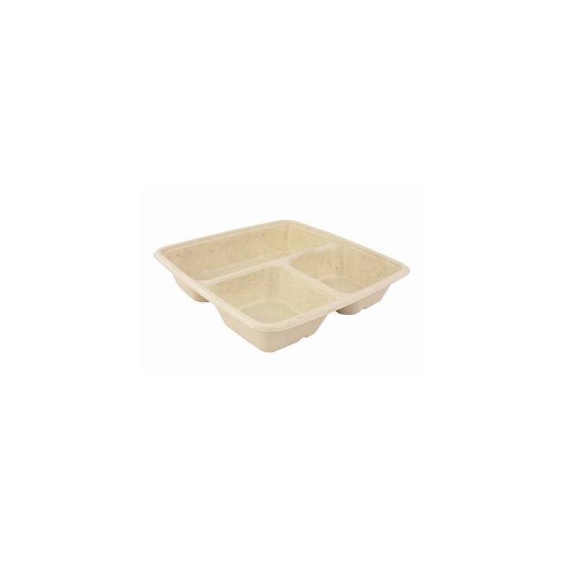 VASCHETTA POLPA QUADRATA 3 SCOMPARTI 500/200/200ml 23x23x4 BIO COMPOSTABILE 75pz