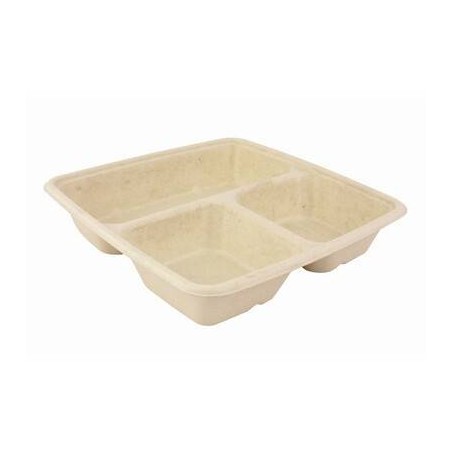 VASCHETTA POLPA QUADRATA 3 SCOMPARTI 500/200/200ml 23x23x4 BIO COMPOSTABILE 75pz