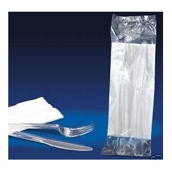 BIS FORCHETTA+COLTELLO+TOVAGLIOLO TRASPARENTI LUX PS RIUTILIZZABILI 100pz