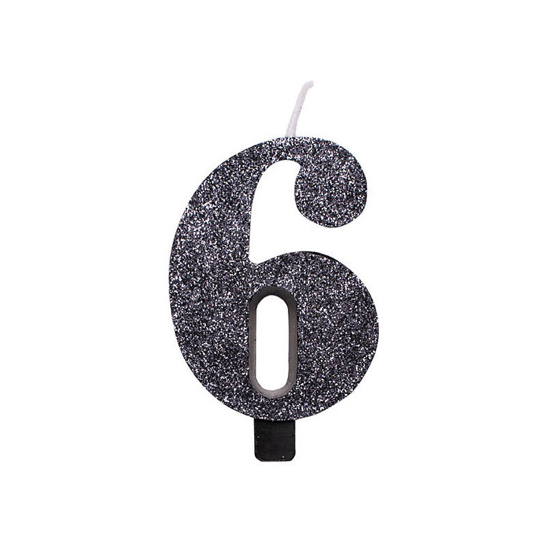 CANDELINA NUMERO 6 GLITTER NERO 9,5cm