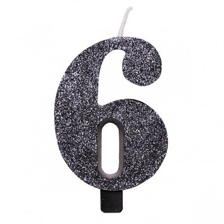 CANDELINA NUMERO 6 GLITTER NERO 9,5cm