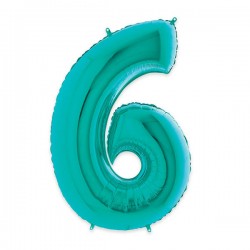 PALLONE NUMERO 6 MYLAR 102cm 40 ACQUAMARINA