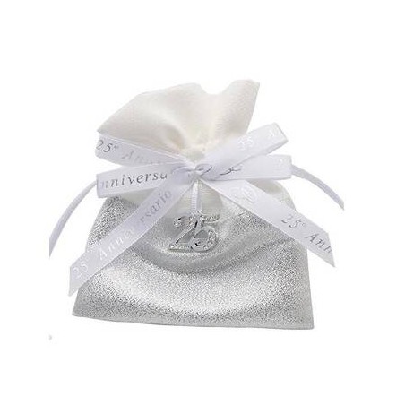 SACCHETTO ARGENTO 9x12cm 25ANNIVERSARIO 12pz