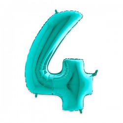 PALLONE NUMERO 4 MYLAR 102cm 40 ACQUAMARINA