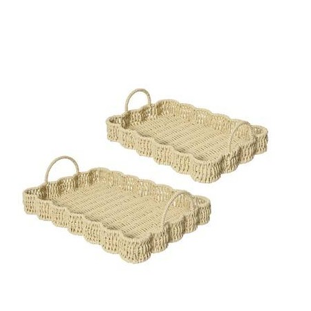 VASSOIO IN CORDA RETTANGOLARE C/MANICI 23x35x10cm BEIGE