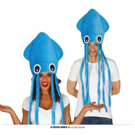 CAPPELLO PIOVRA BLU SPUGNOSO EFFETTO VELLUTO CON TENTACOLI